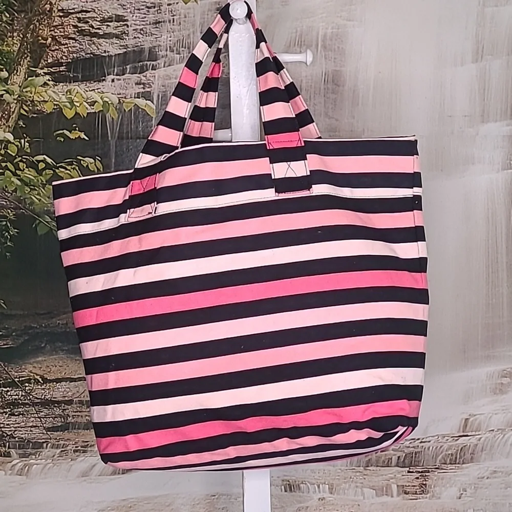 Victoria's Secret Hello Bombshell Vibrant pink striped tote bag